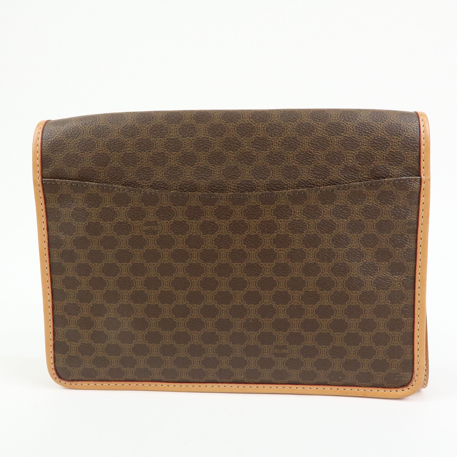 CELINE Logo Macadam PVC Leather Clutch Bag Flat Pouch Brown