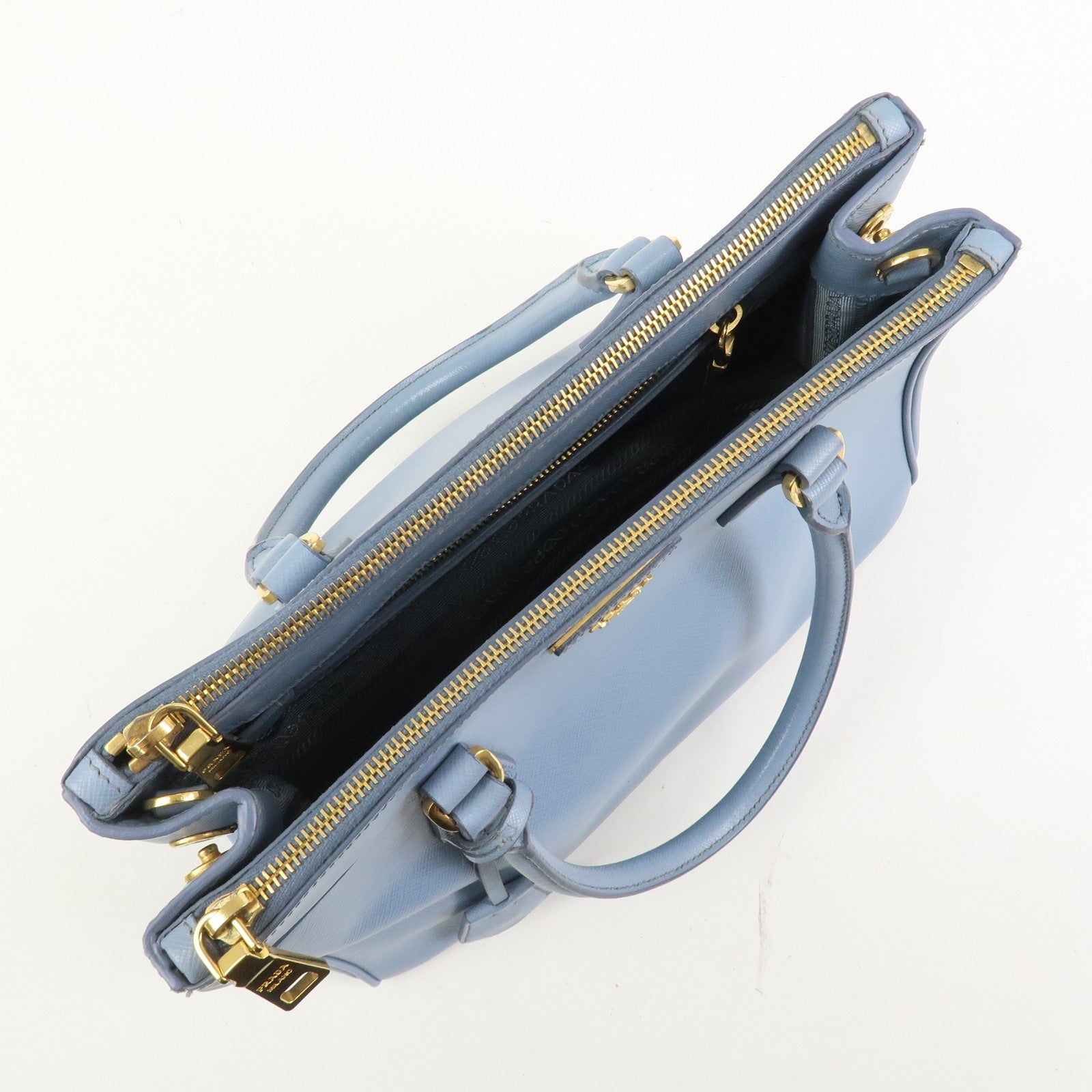 PRADA Triangle Logo Galleria 2Way Bag Shoulder Bag Light Blue BN2863