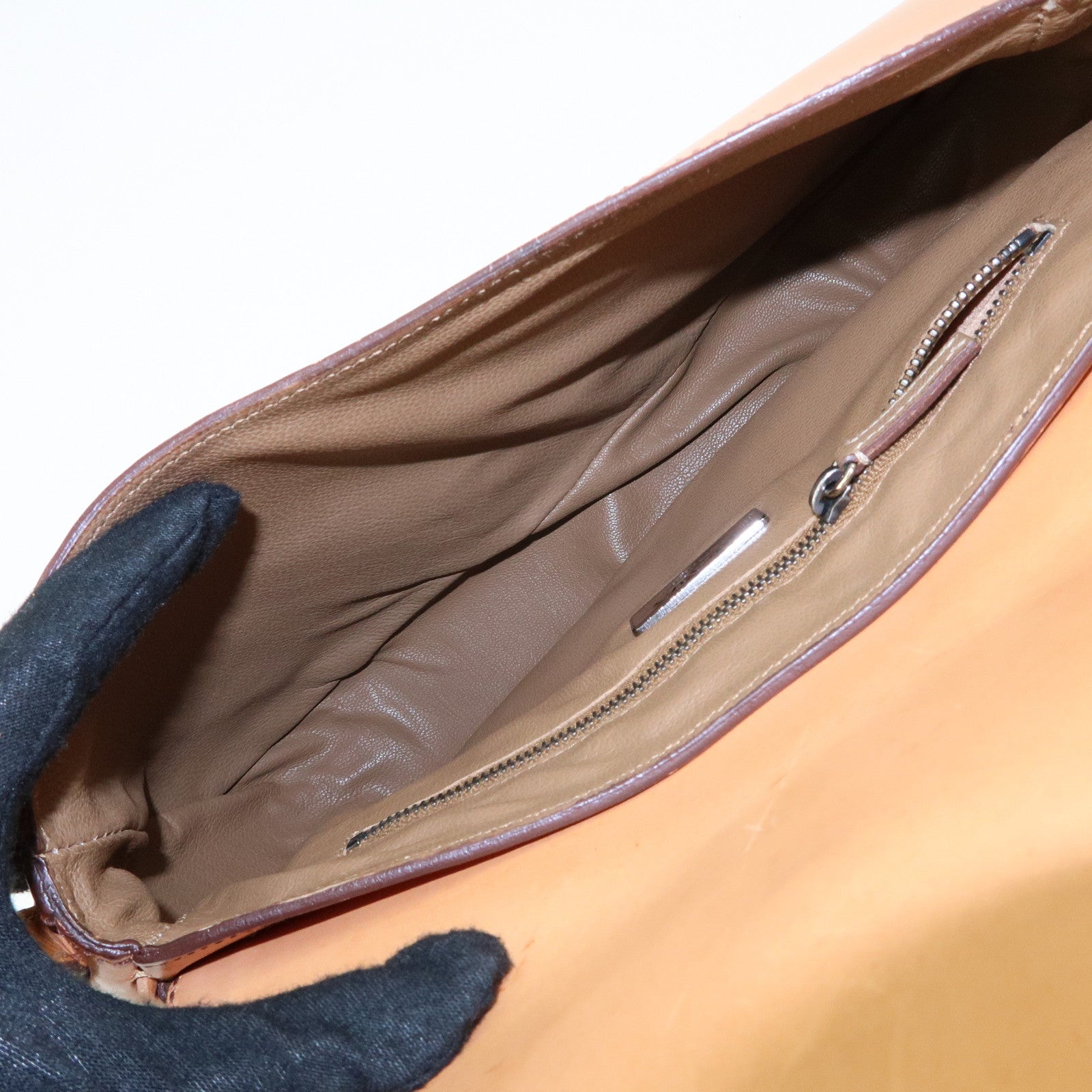 PRADA Logo Leather Shoulder Bag Hand Bag Brown