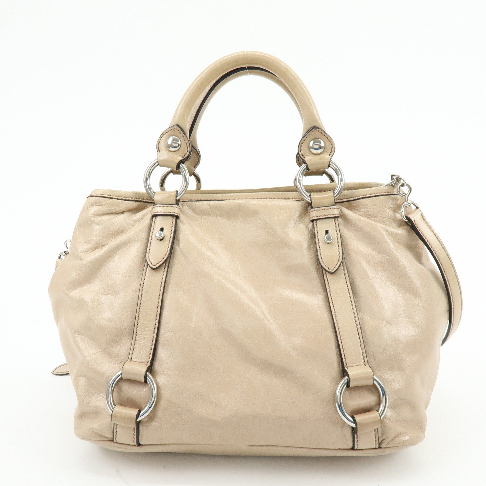 MIU MIU Leather 2Way Bag Hand Bag Shoulder Bag Beige RN0685