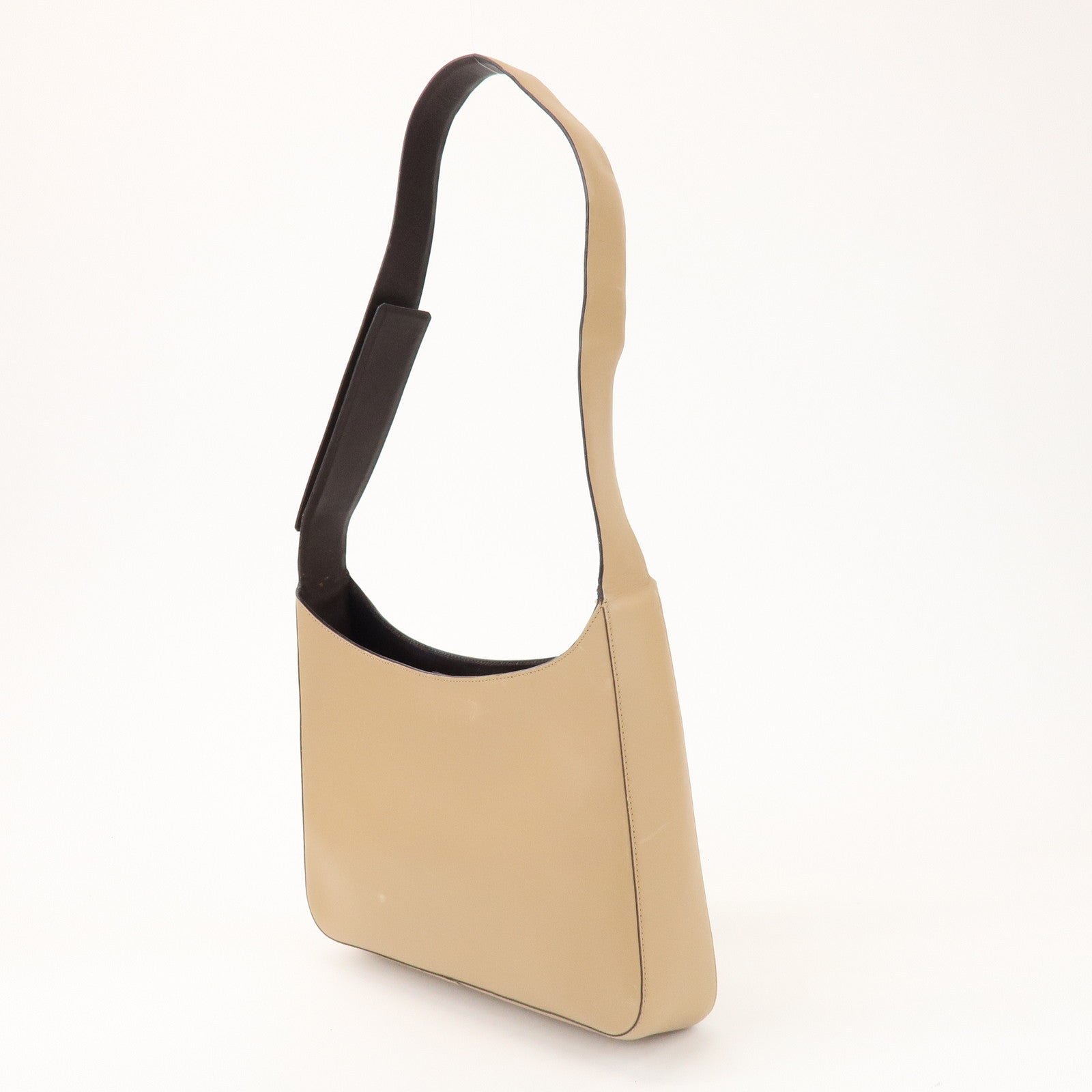 PRADA Logo Leather Shoulder Bag Hand Bag Beige