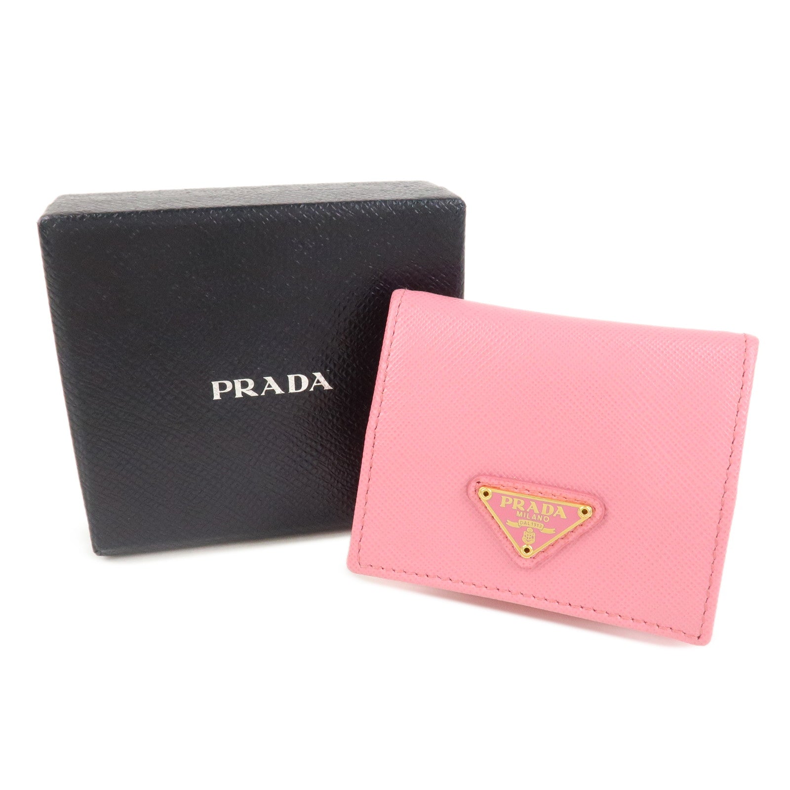 PRADA Triangle Logo Saffiano Leather Coin Case Pink 1M0935