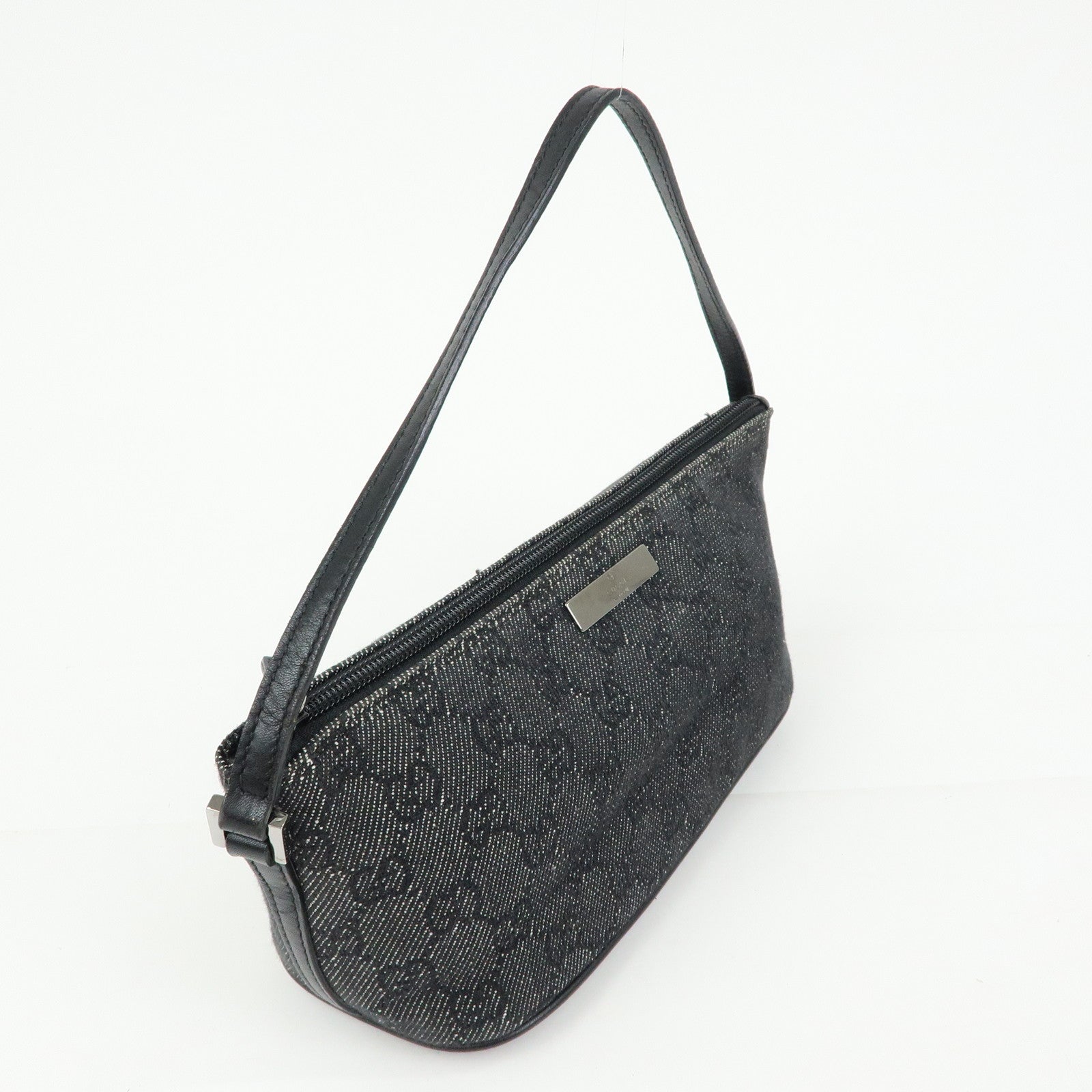 GUCCI Boat Bag GG Denim Leather Hand Bag Navy Black 07198