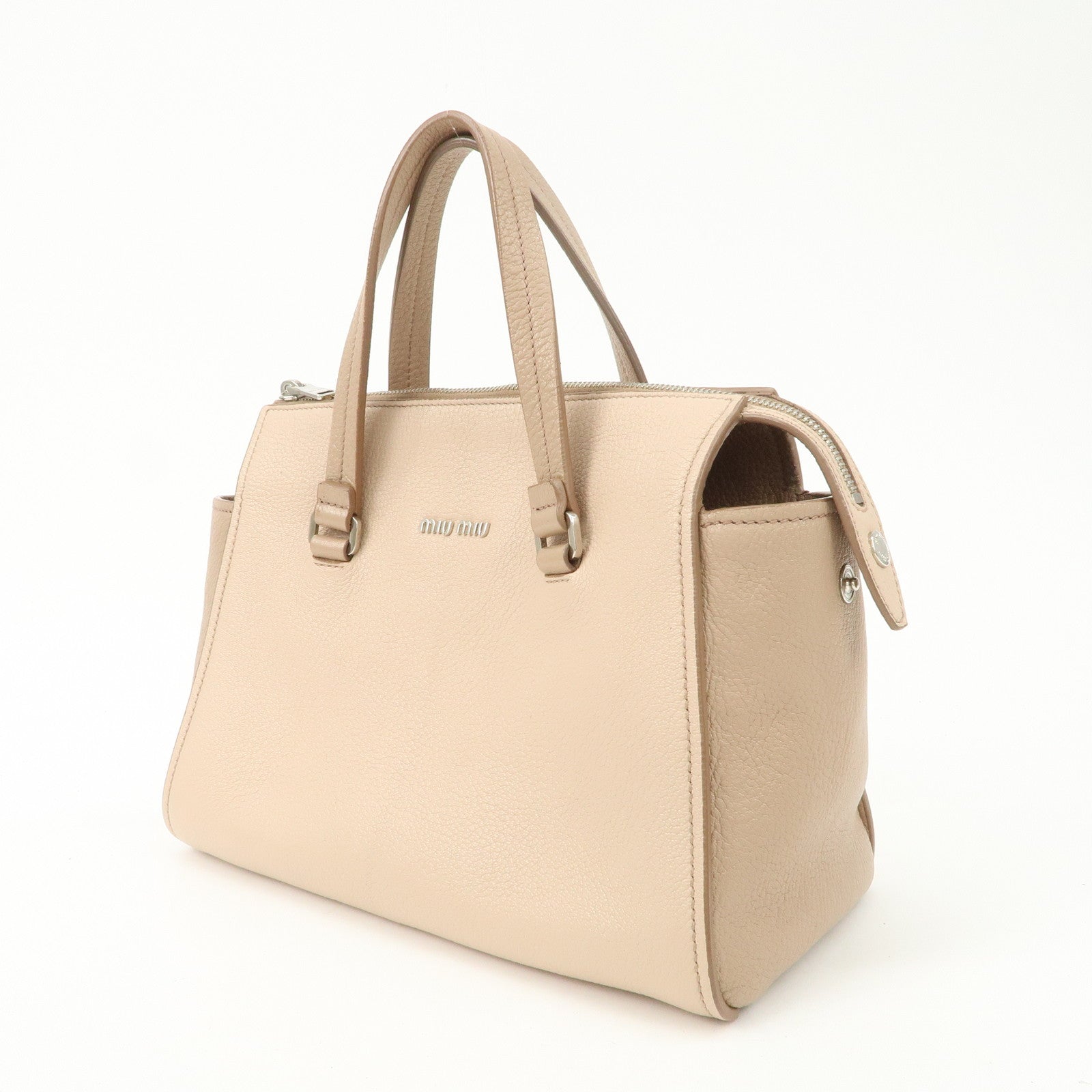 MIU MIU Leather 2Way Hand Bag Beige Pink Beige 5BB006