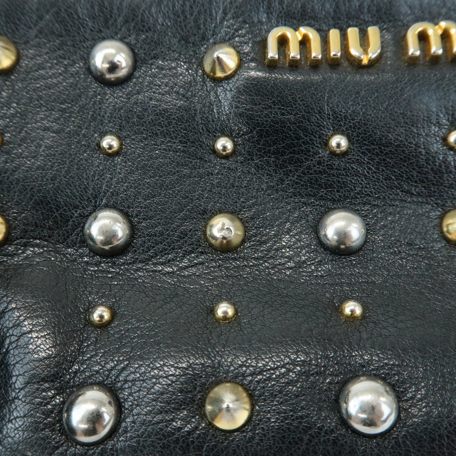 MIU MIU Lamb Skin Studs Cosmetic Pouch Accessoires Pouch Black