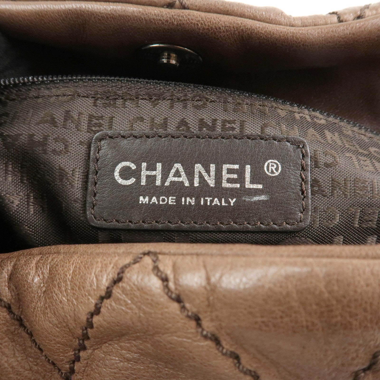 CHANEL Wild Stitch COCO Mark Lamb Skin Shoulder Bag Pink Beige