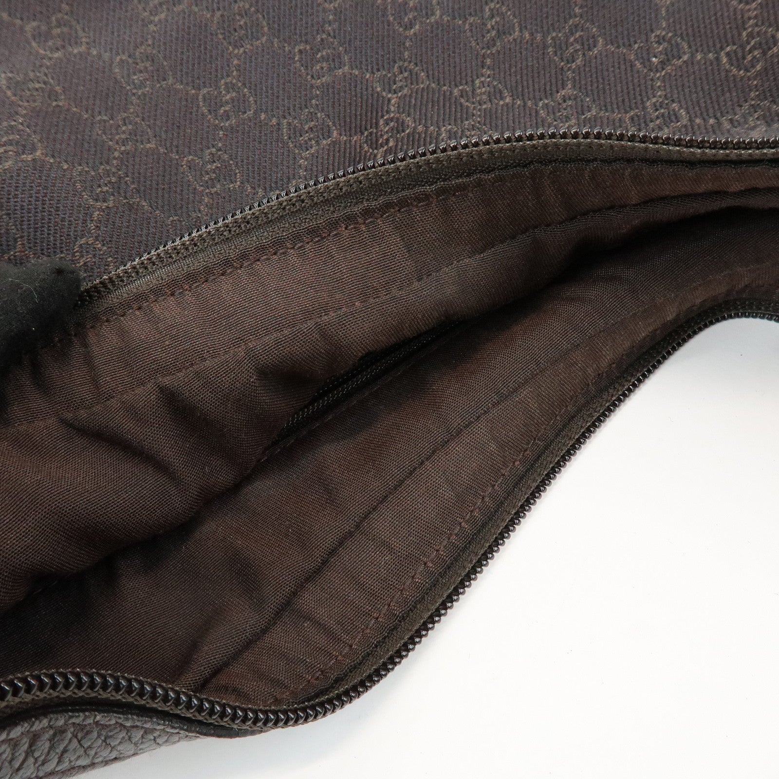 GUCCI Interlocking G Leather GG Denim Shoulder Bag Brown 339553