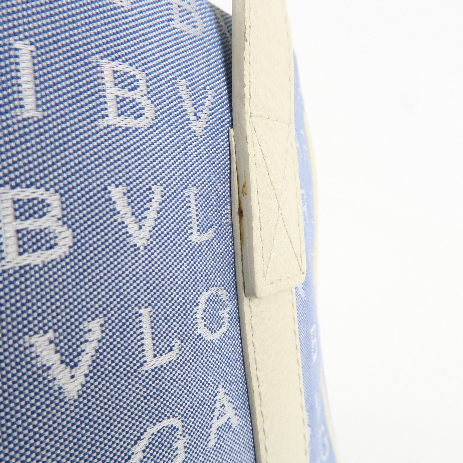 BVLGARI Logo Mania Canvas Leather Tote Bag Hand Bag Light Blue