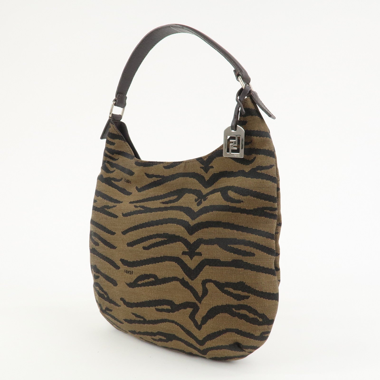 FENDI Canvas Leather Shoulder Bag Hand Bag Zebra Motif 8BR279