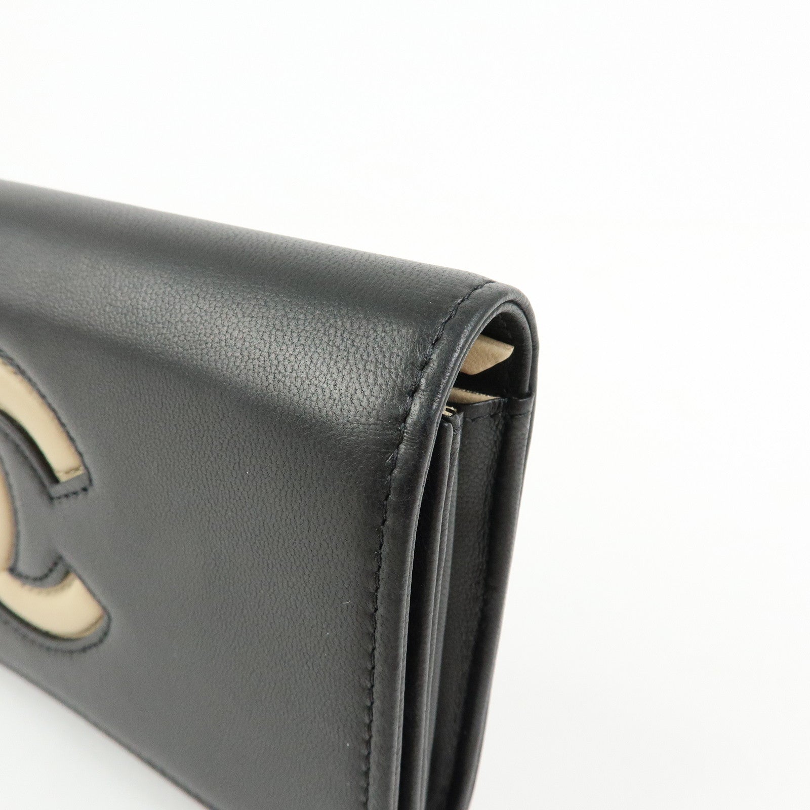 CHANEL Airline COCO Mark Lamb Skin Long Wallet Black A80896