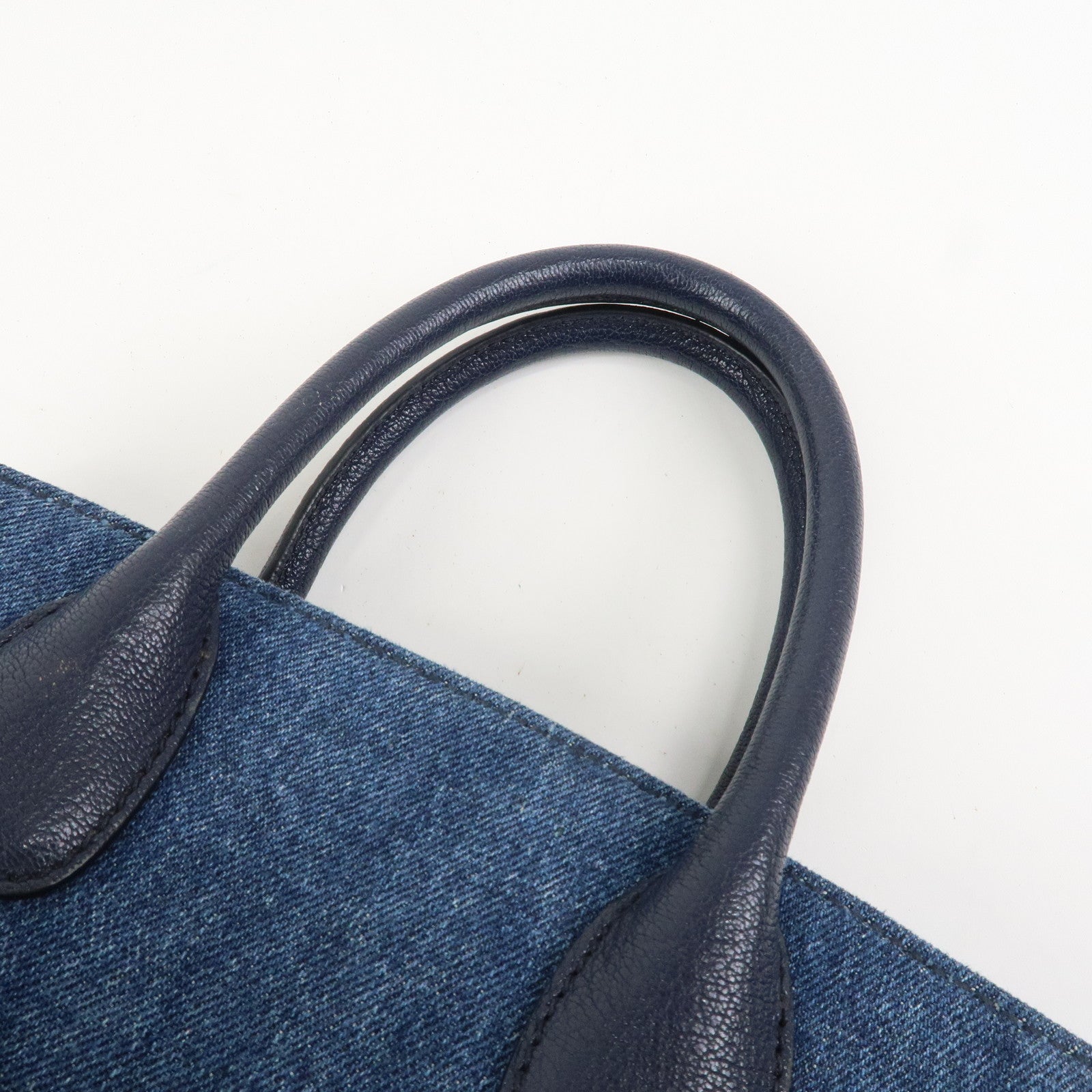 MIU MIU Madras Denim Leather 2Way Hand Bag Shoulder Bag 5BA130