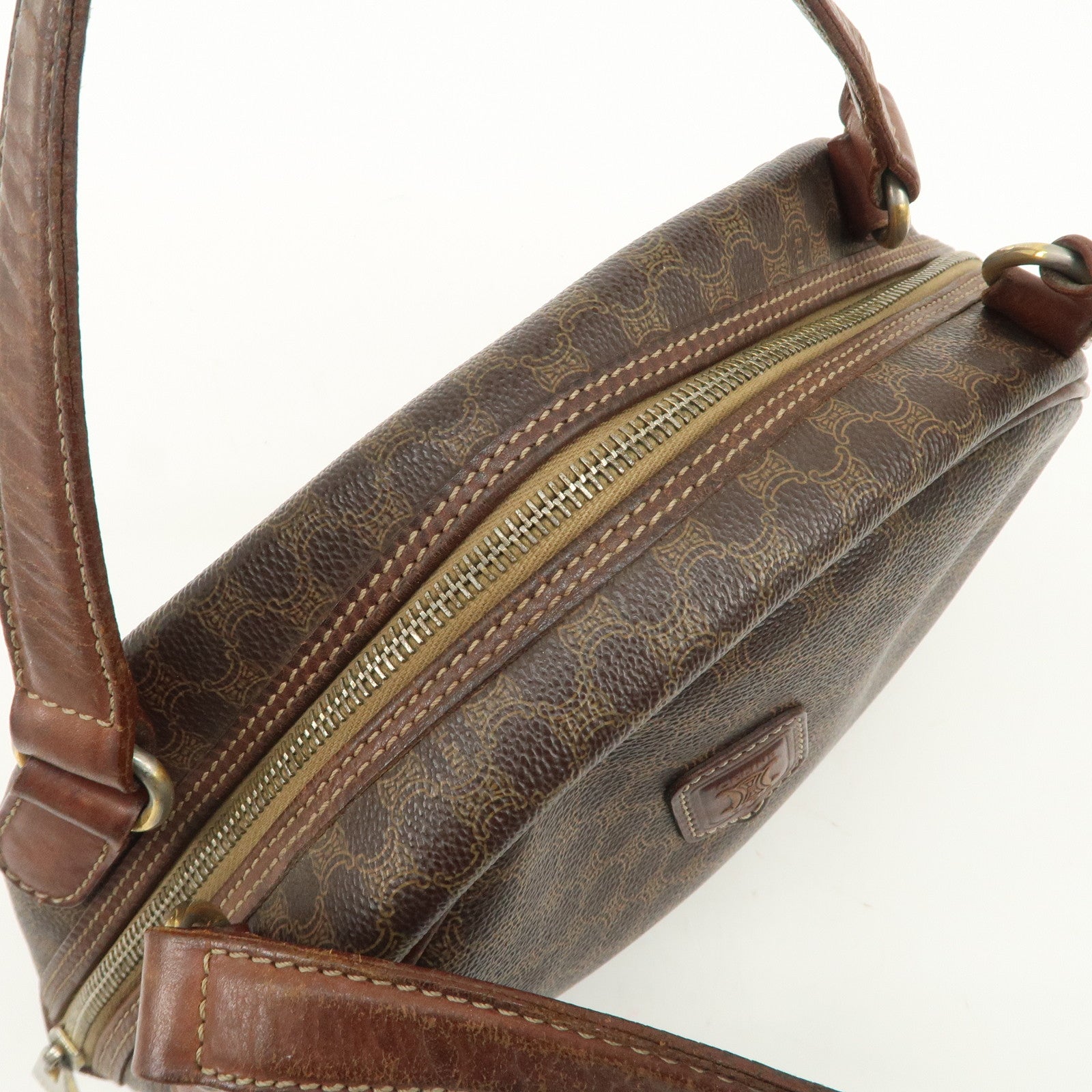 CELINE Macadam PVC Leather Hand Bag Brown Gold HDW
