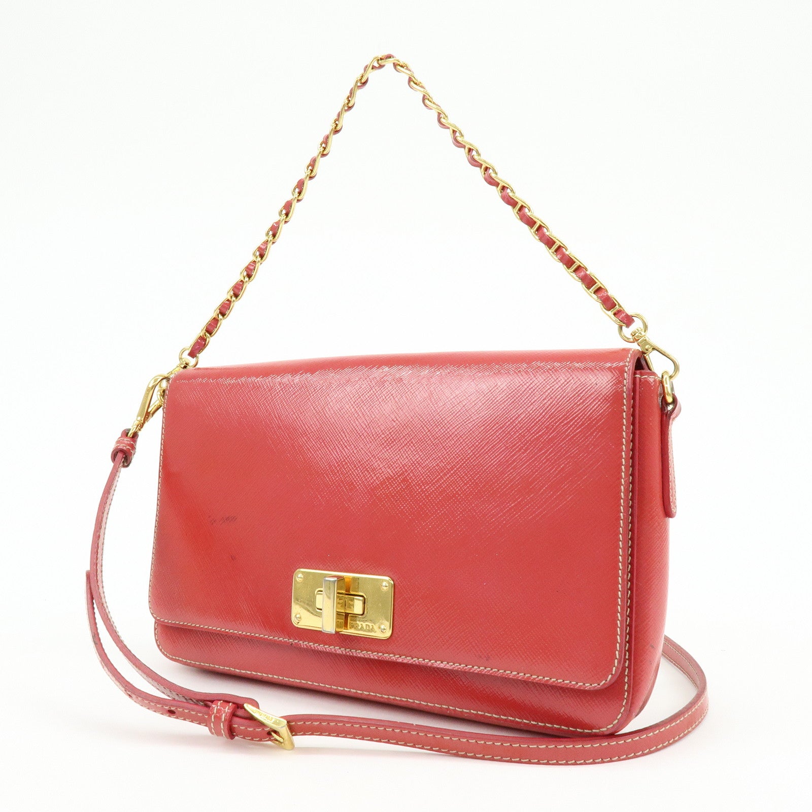 PRADA Patent Leather 2Way Shoulder Chain Bag Hand Bag Pink