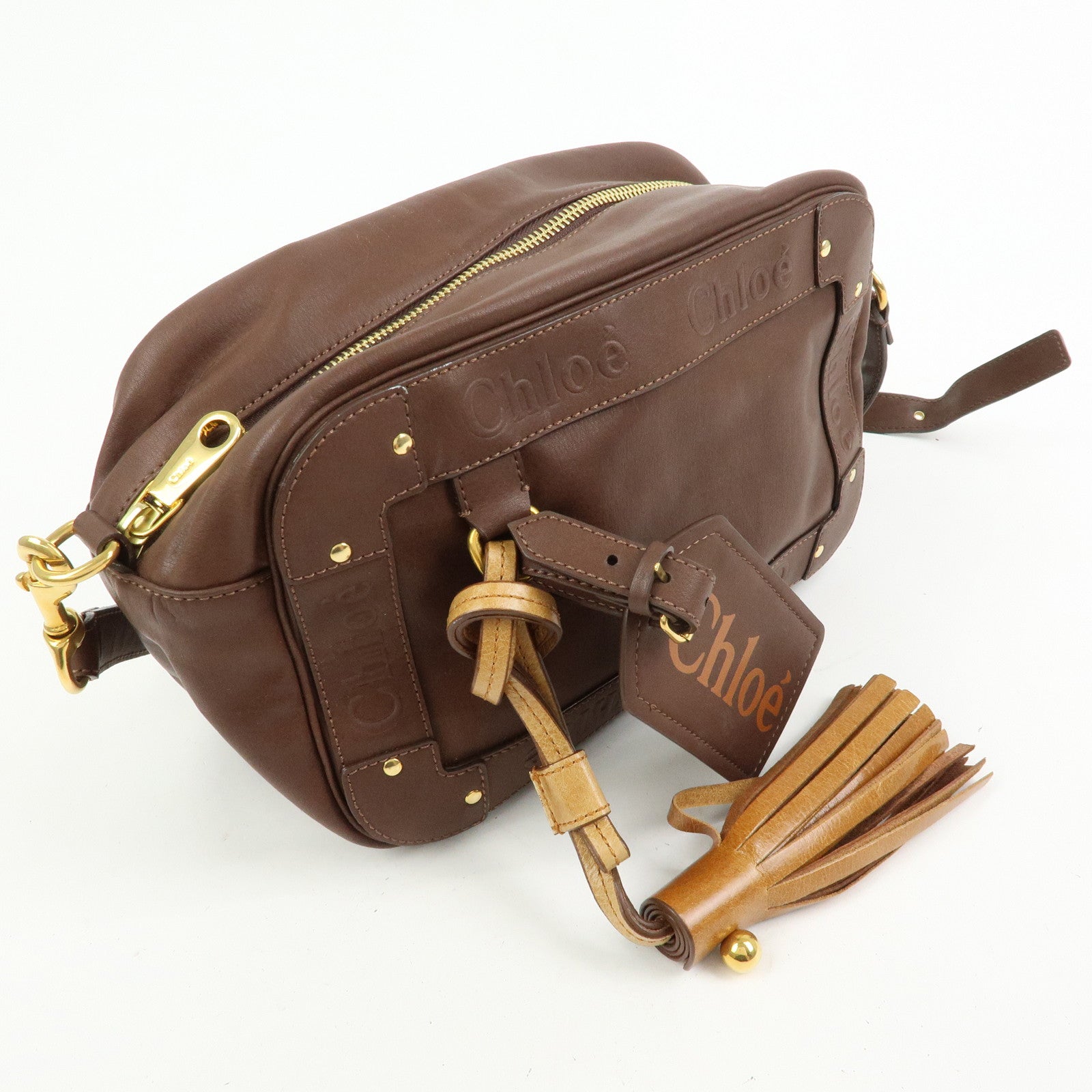 Chloe Eden Leather Shoulder Bag Crossbody Bag Tassel Dark Brown
