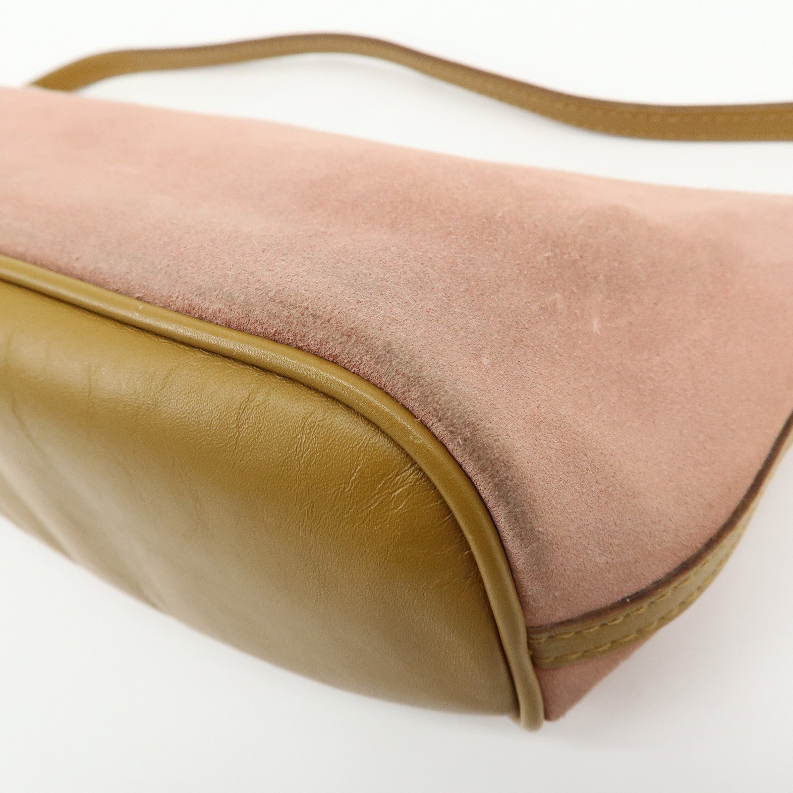 GUCCI Boat Bag Suede Leather Accessory Pouch Hand Bag Pink 039.1103