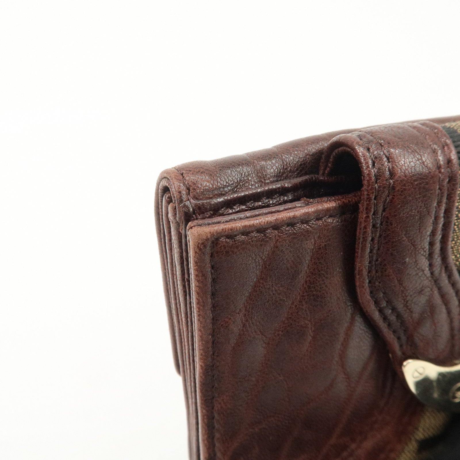 FENDI Zucca Leather Canvas W Hook Bi-fold Wallet Dark Brown 8M0160 Used