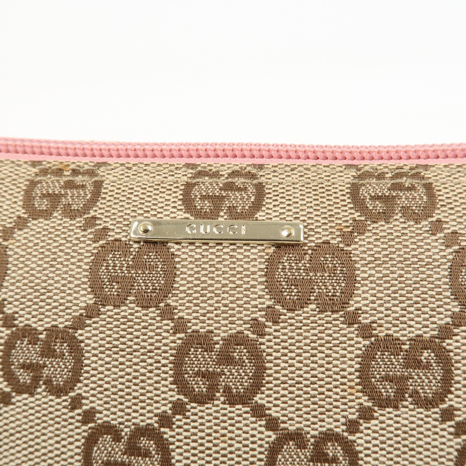 GUCCI Boat Bag GG Monogram Canvas Leather Hand Bag Beige Pink 07198