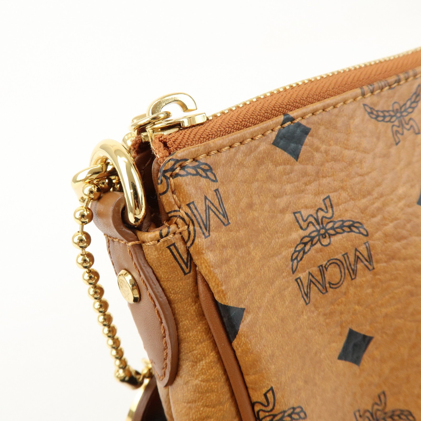 MCM Visetos Logo Leather Hand Bag Shoulder Bag Brown