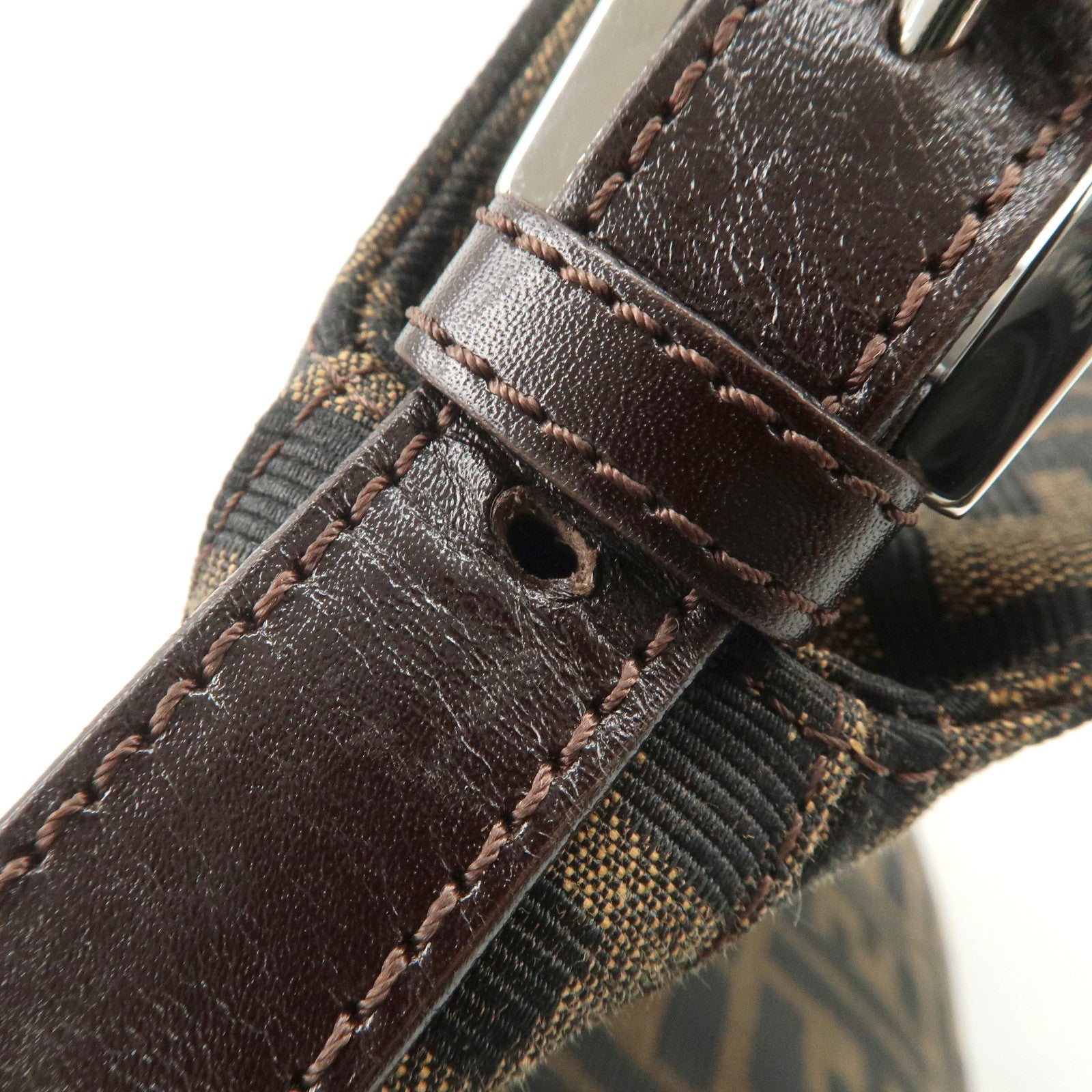 FENDI Zucca Canvas Leather Shoulder Bag Hand Bag Brown Black 26426 Used