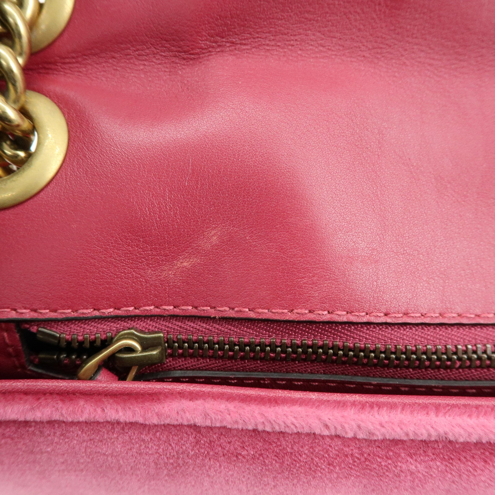GUCCI GG Marmont Velour Leather Chain Shoulder Bag Pink 443496