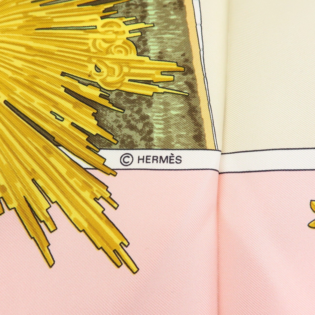HERMES Carre 90 Silk 100% Scarf SANSSOUCY Pink White