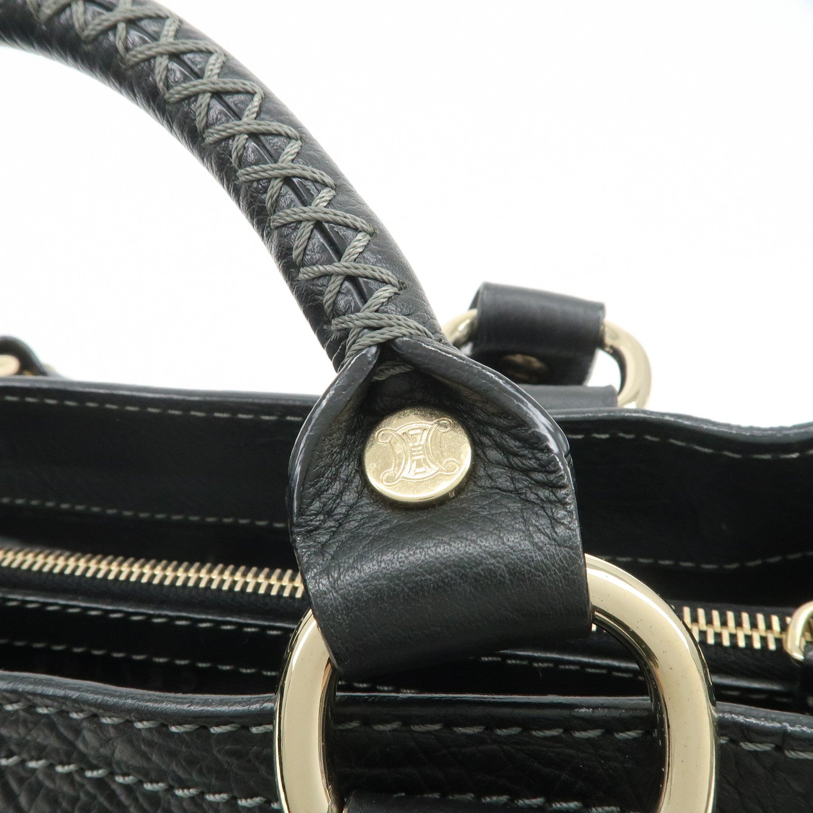 CELINE Logo Leather Boogie Bag Hand Bag Tote Bag Black