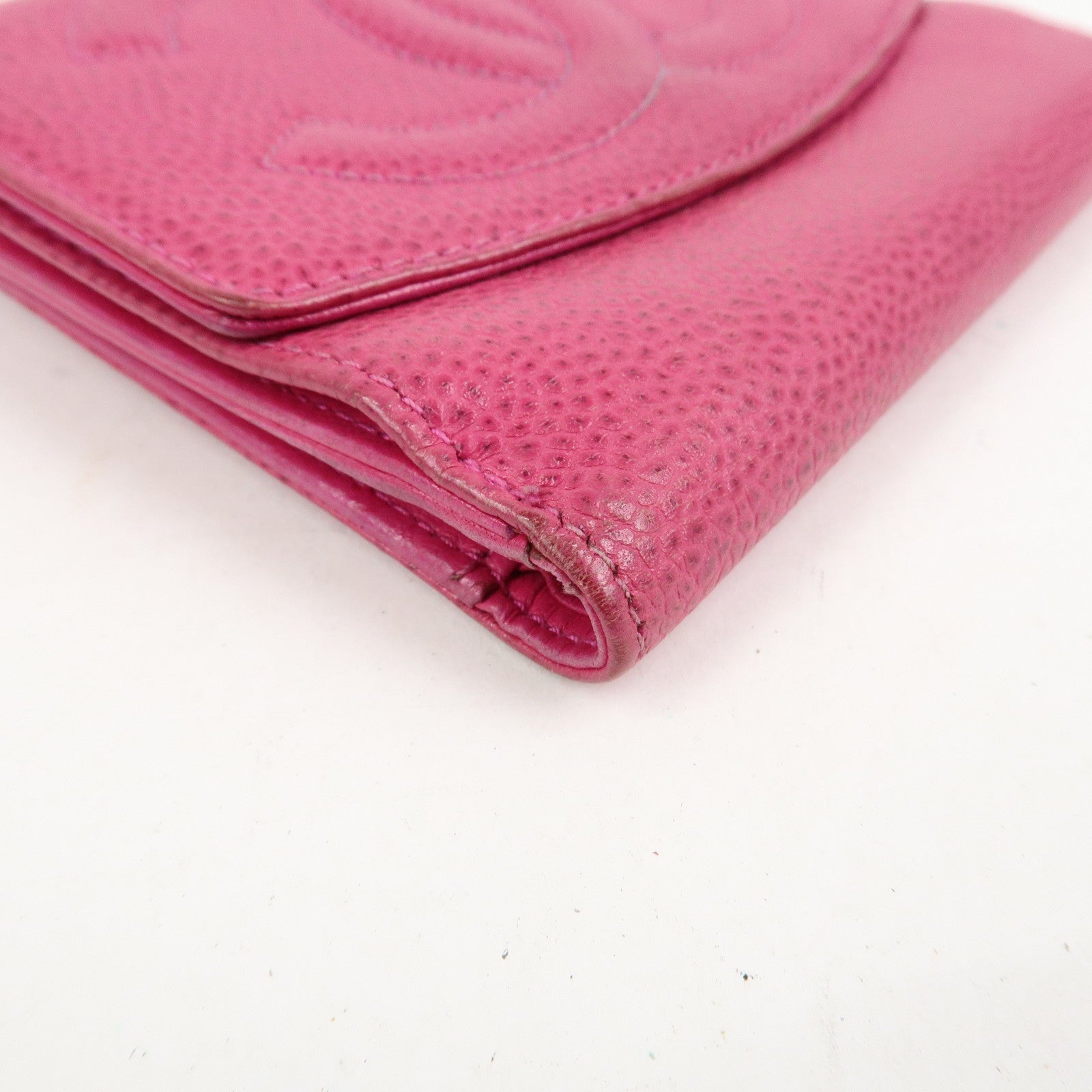 CHANEL COCO Mark Caviarskin Double Hook Bi-fold Wallet Pink