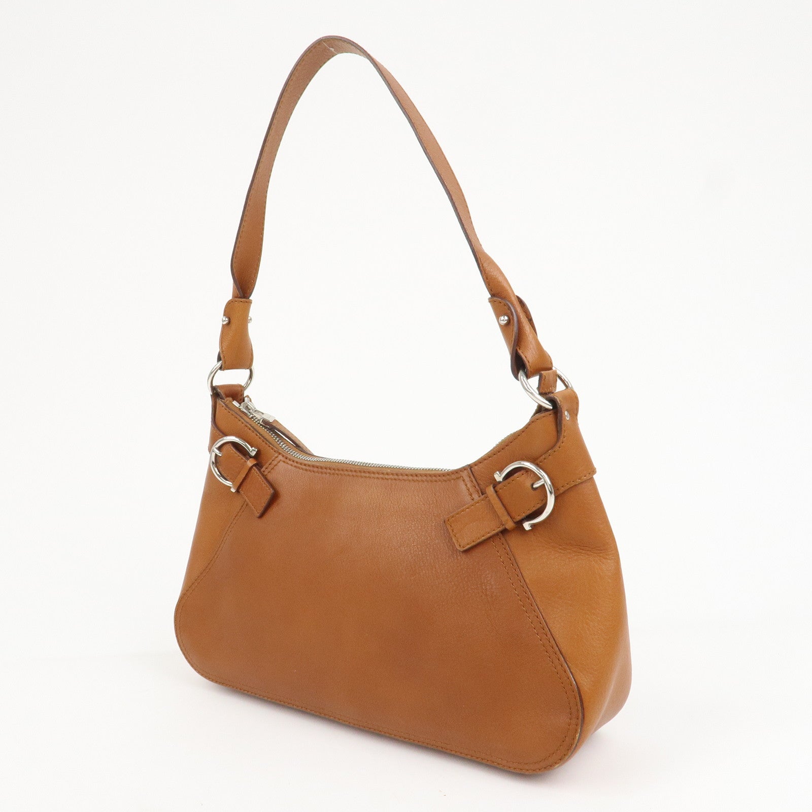 Ferragamo Gancini Leather Shoulder Bag Hand Bag Brown