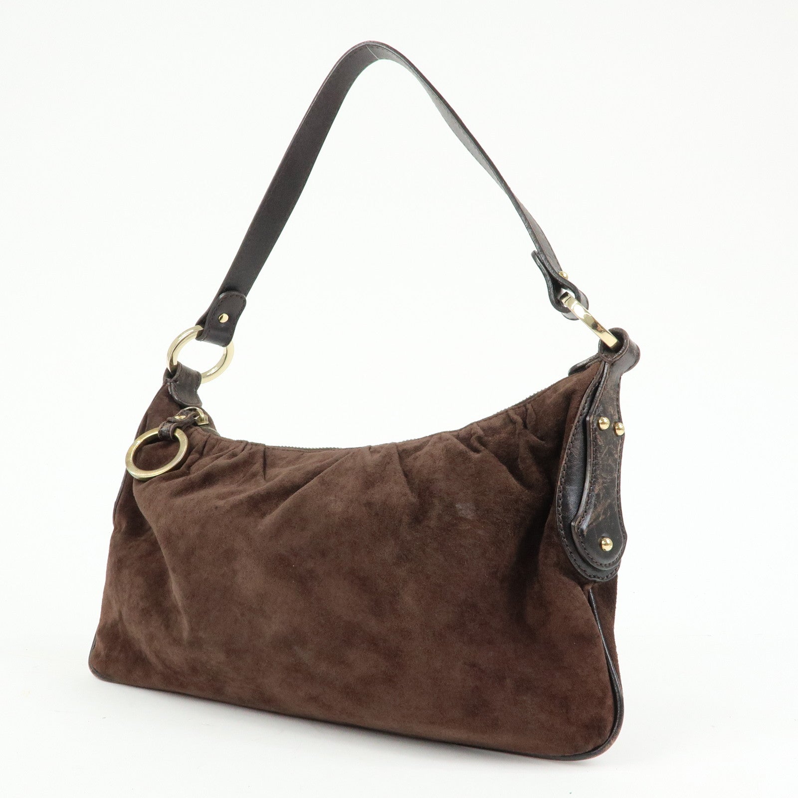 FENDI Suede Leather Shoulder Bag Hand Bag Brown 8BR343