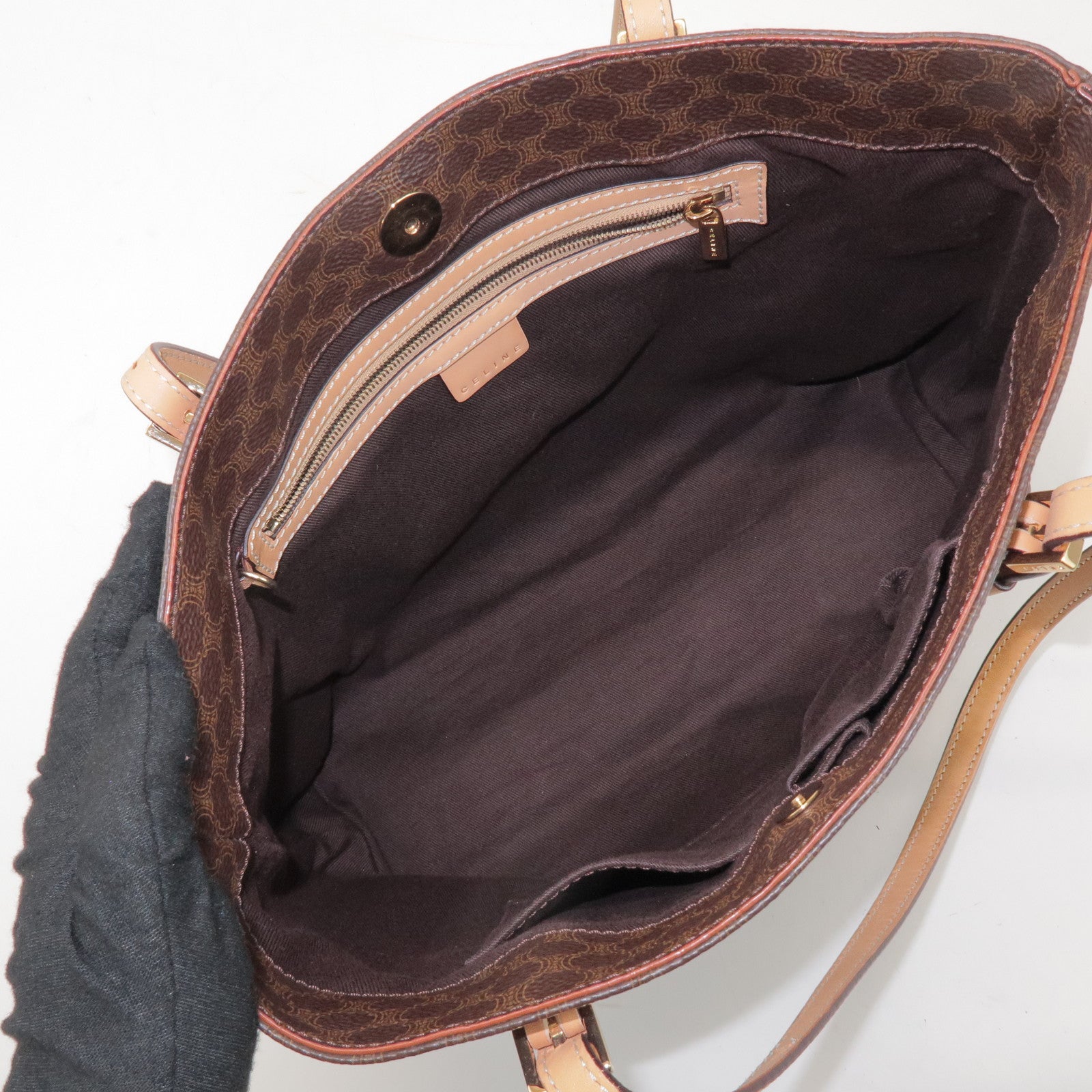 CELINE Macadam PVC Canvas Leather Tote Bag Shoulder Bag Brown