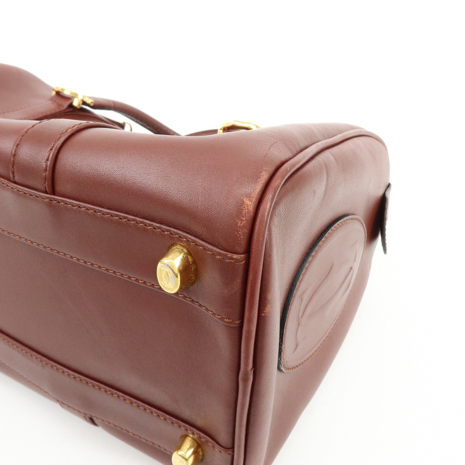 Cartier Must de Cartier Leather Boston Bag Hand Bag Bordeaux