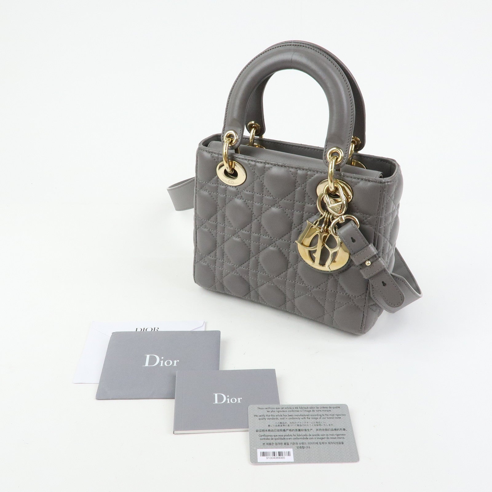 Christian Dior Lady Dior Cannage Leather 2Way Bag Hand Bag Gray