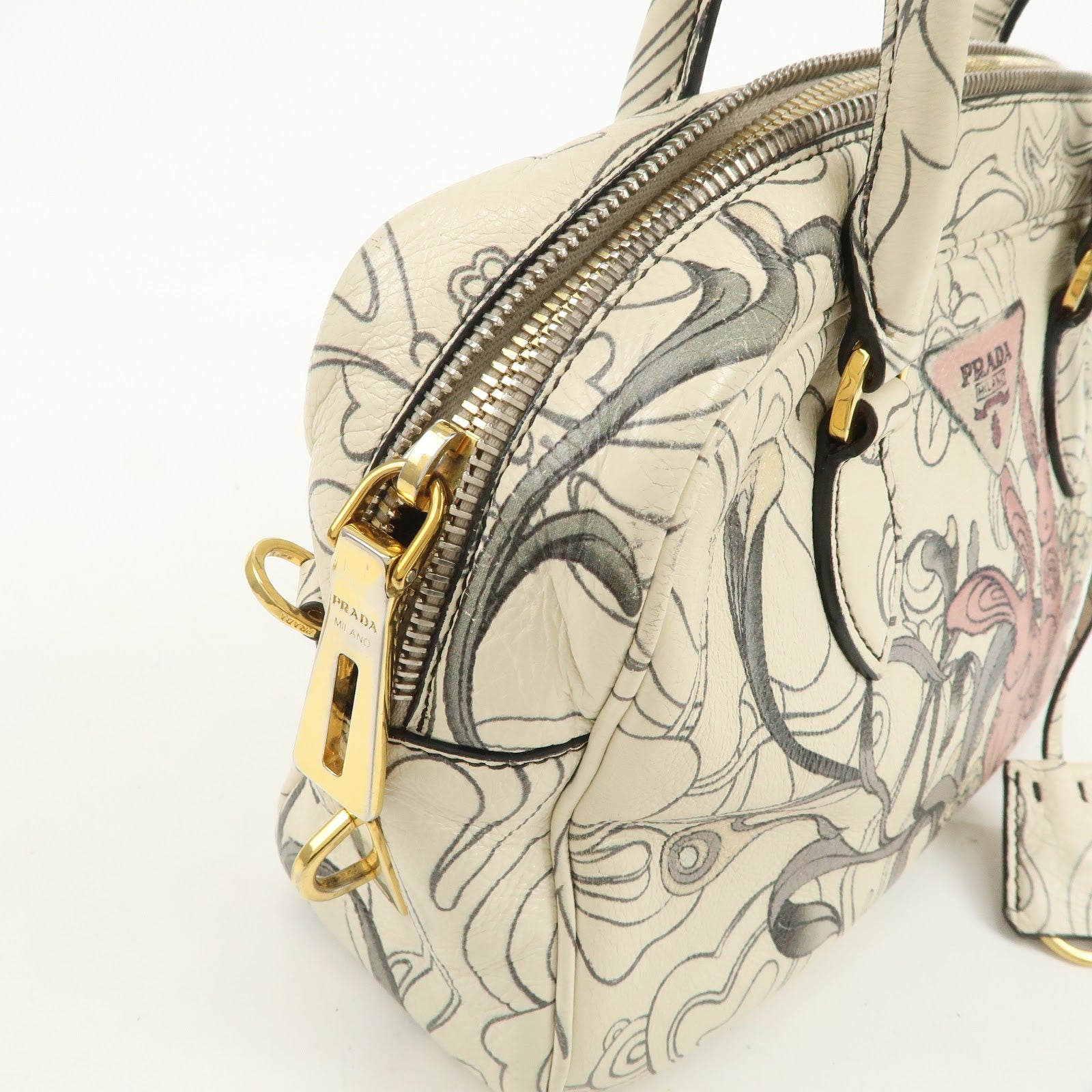 PRADA Triangle Logo Leather 2Way Hand Shoulder Bag Rabbit 1BB113