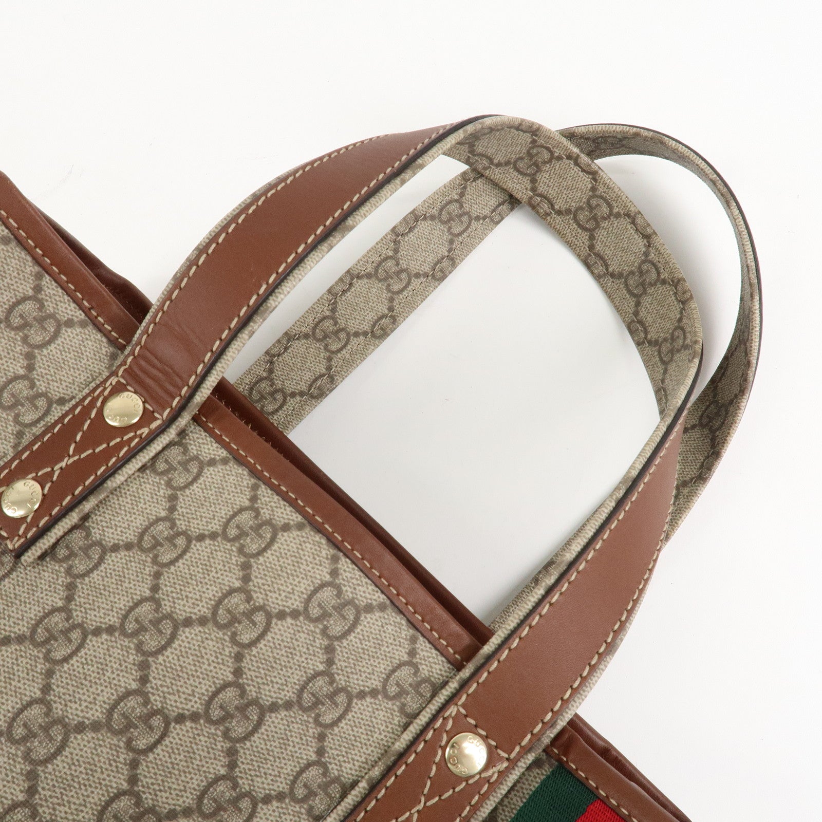 GUCCI Sherry GG Supreme Leather Tote Bag Beige Brown 211135 Used