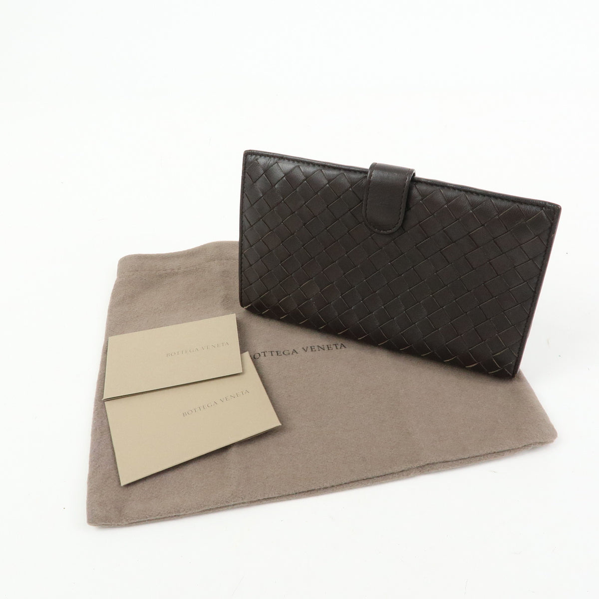 BOTTEGA VENETA Intrecciato Leather Bi-fold Long Wallet Brown