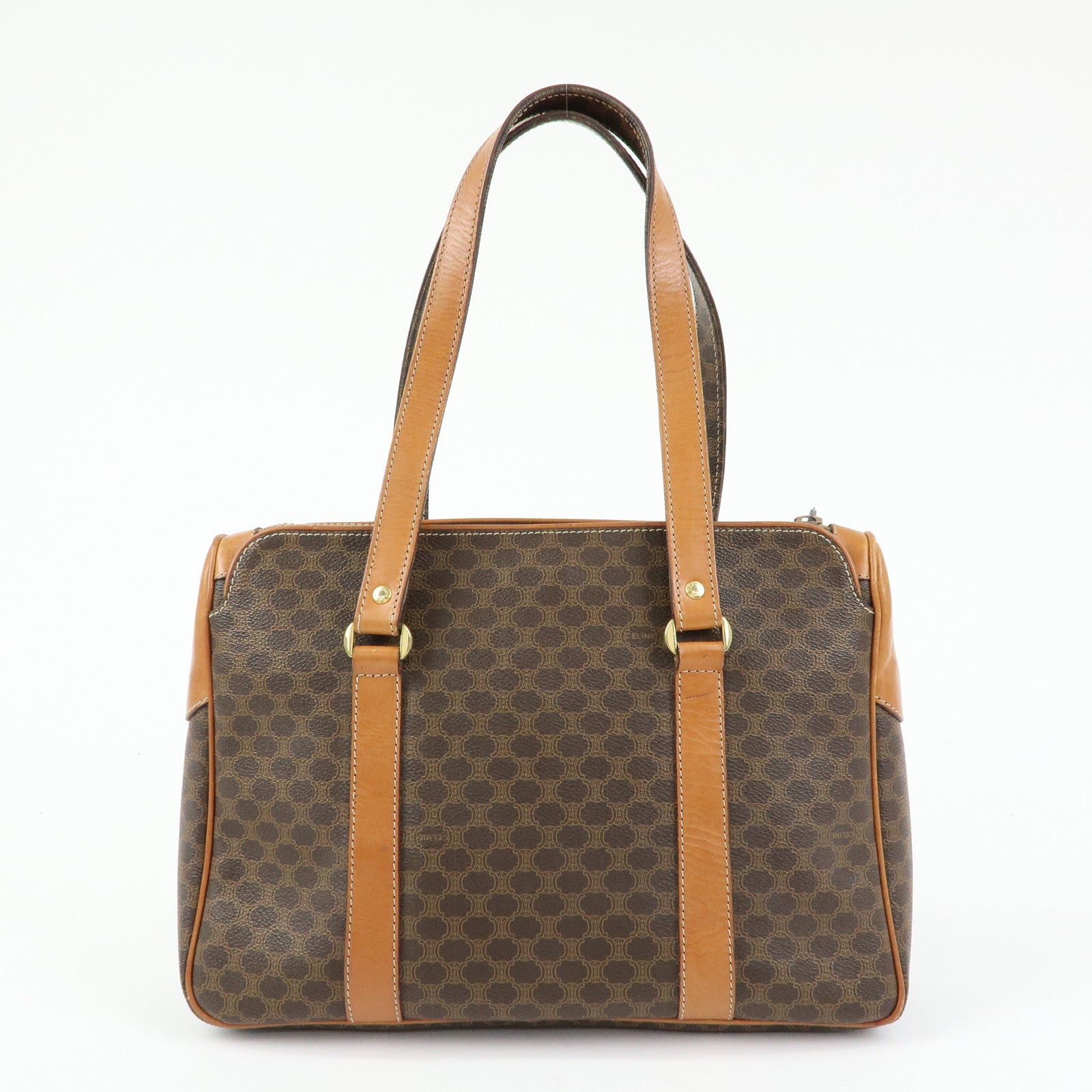 CELINE Macadam PVC Leather Tote Bag Shoulder Bag Hand Bag Brown