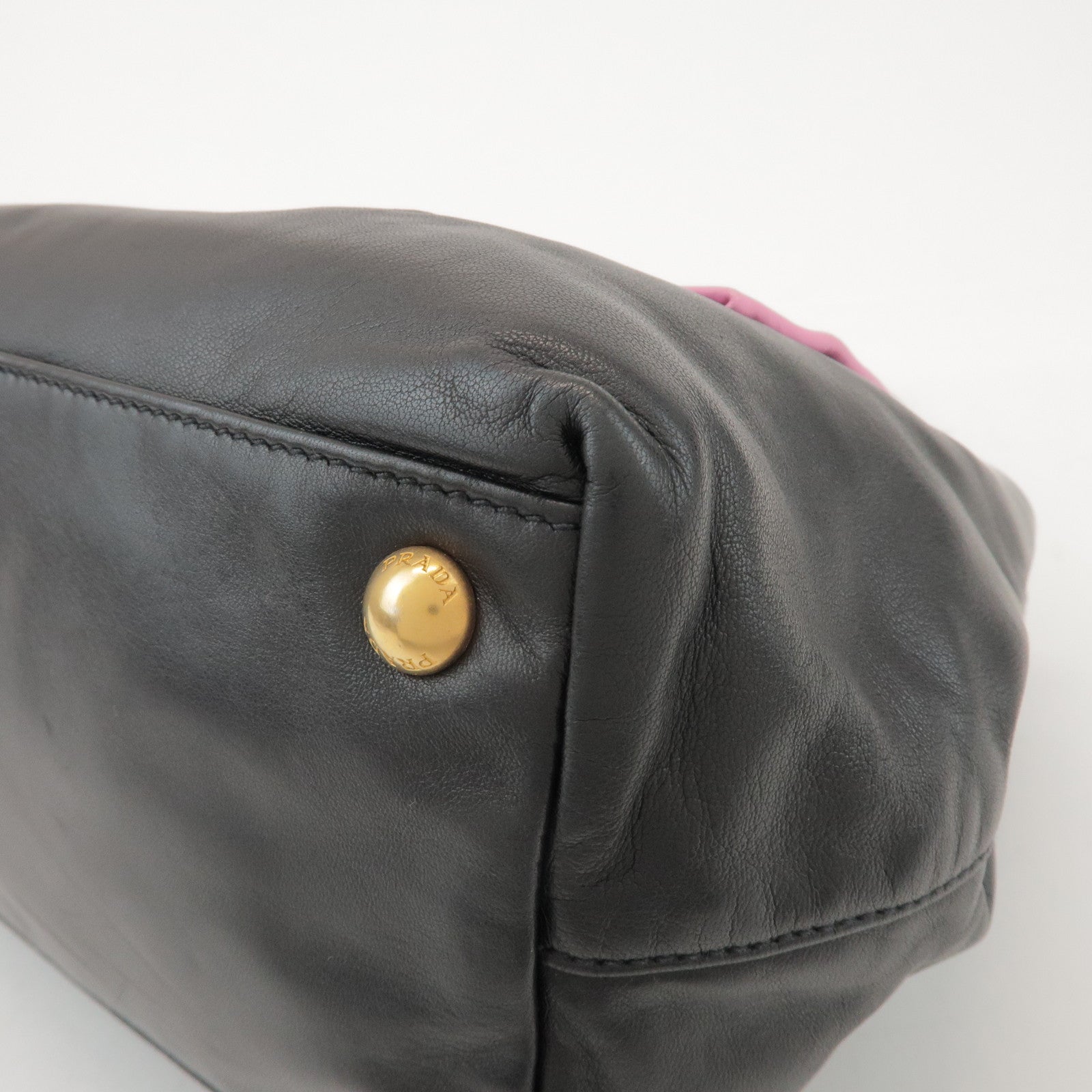 PRADA Logo Leather 2Way Hand Shoulder Bag Ribbon Black Pink BN1604