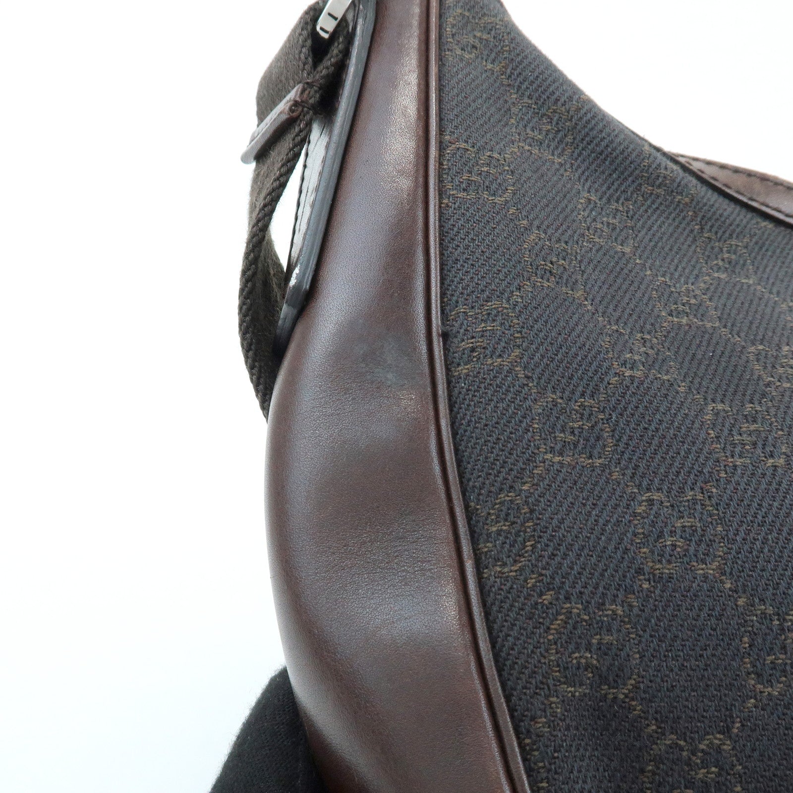 GUCCI GG Denim Leather Shoulder Crossbody Bag Dark Brown 101682