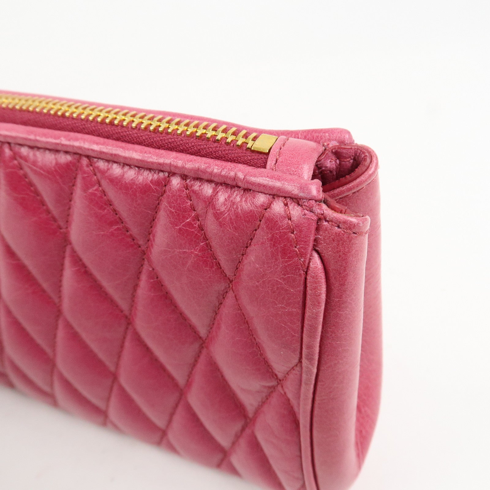 MIU MIU Logo Leather Clutch Bag Pouch Pink 5NE455
