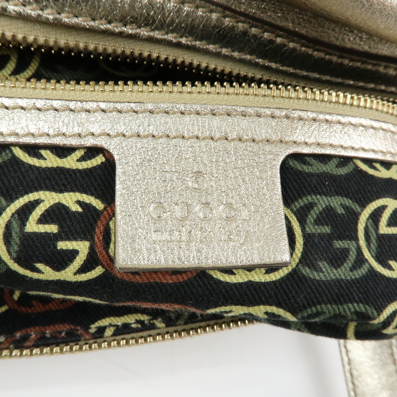 GUCCI Interlocking G Leather Boston Bag Hand Bag Gold 170010