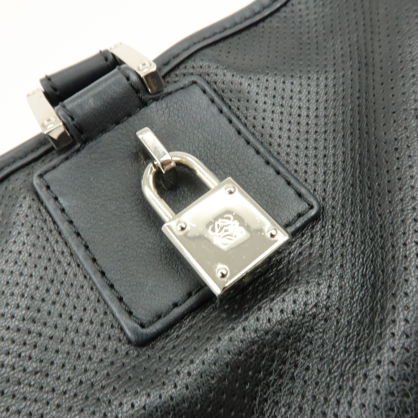 LOEWE Anagram Leather Amazona 36 Hand Bag Boston Bag Black