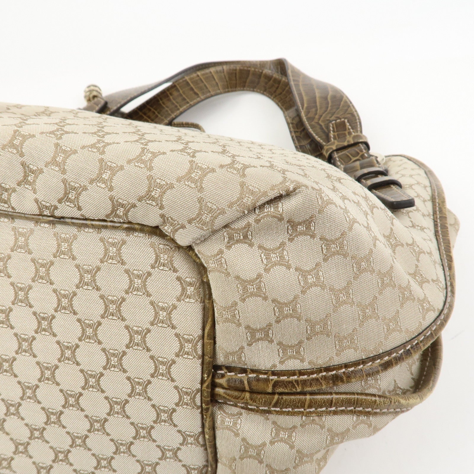 CELINE Macadam Logo Canvas Emboss Leather Shoulder Bag Beige Brown