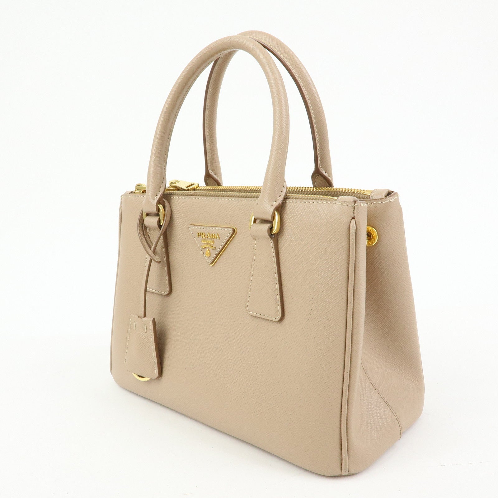 PRADA Triangle Logo Galleria Saffiano Leather 2Way Bag Beige 1BA896