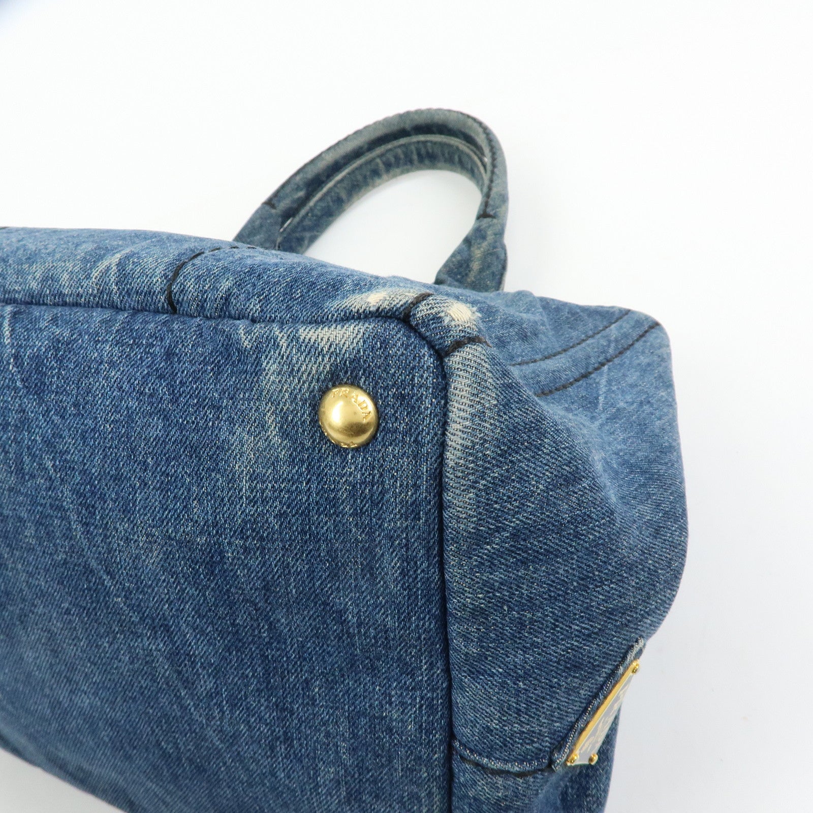 PRADA Logo Canapa Canvas Denim Tote Bag Hand Bag B1877B