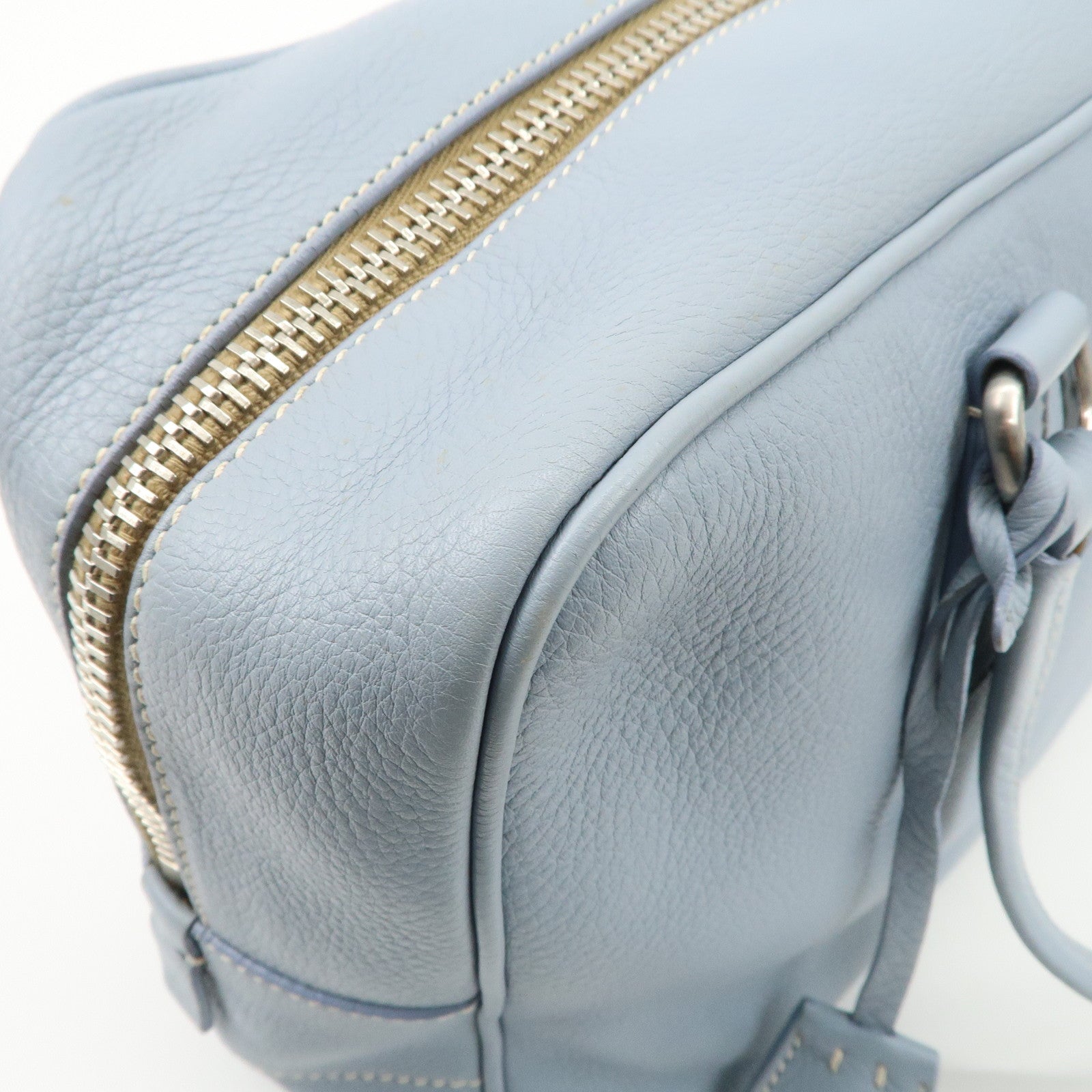 PRADA Leather Boston Bag Shoulder Bag Blue BR2246 Used