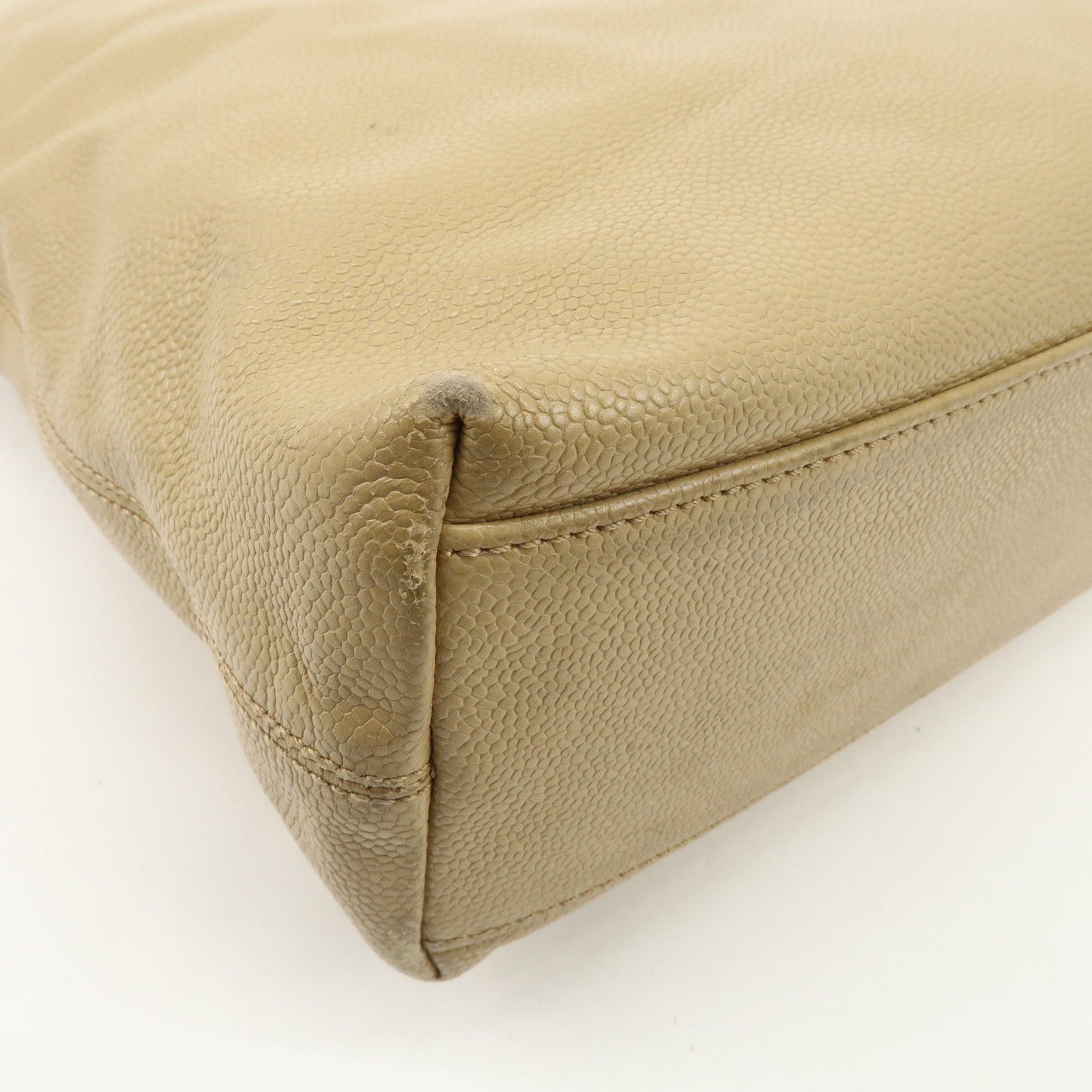 CHANEL COCO Mark Leather Chain Shoulder Bag Hand Bag Beige Used