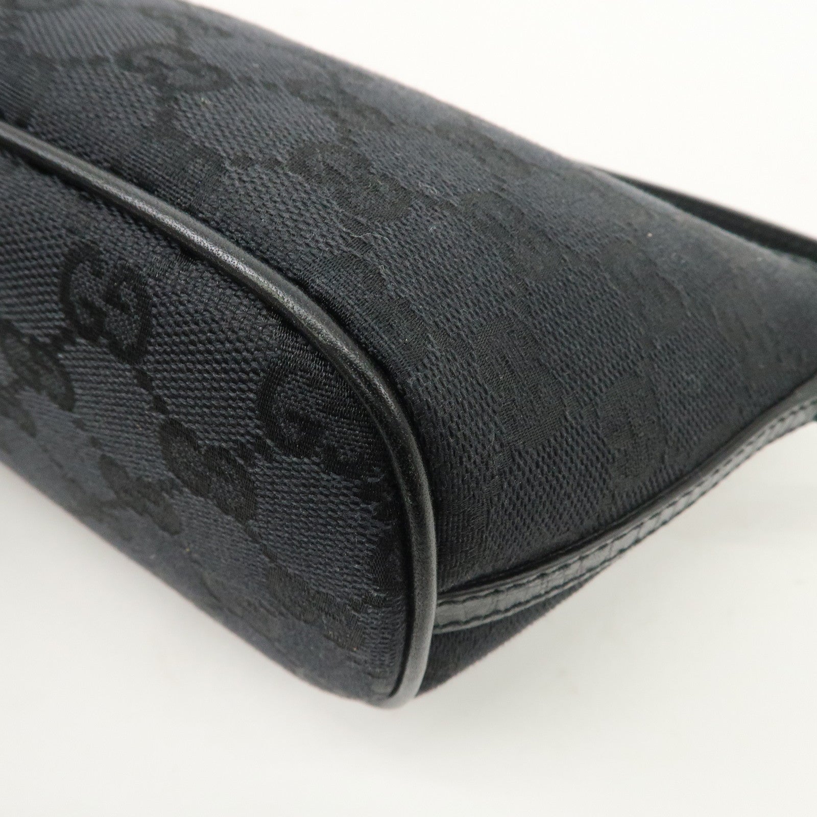 GUCCI Boat Bag GG Canvas Leather Hand Bag Black 07198 Used