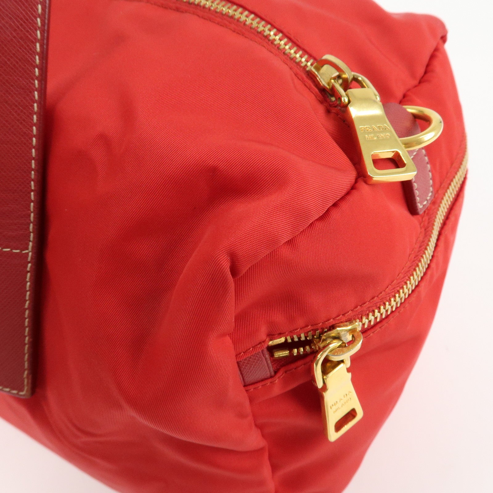 PRADA Triangle Logo Nylon Leather 2Way Shoulder Bag Hand Bag Red Used