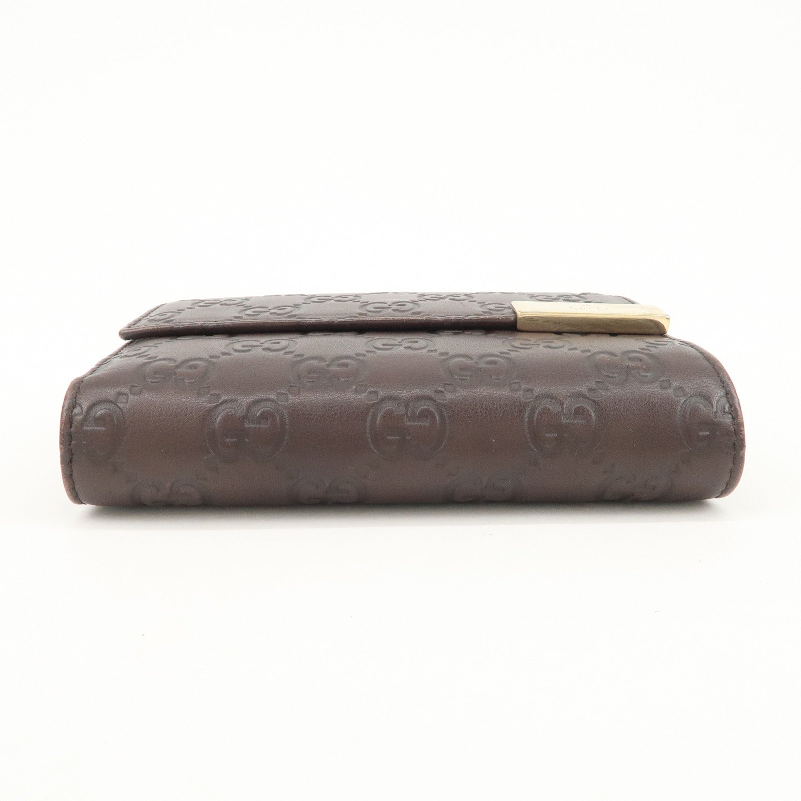 GUCCI Guccissima Leather Tri-Fold Compact Wallet Brown 256935