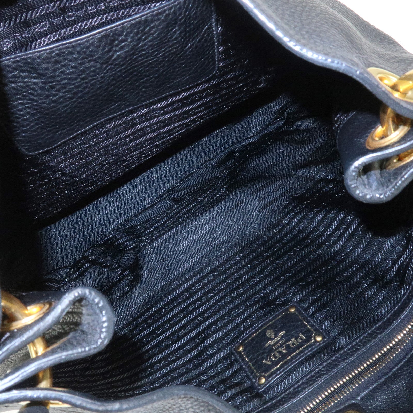 PRADA Logo Leather Shoulder Bag Hand Bag Black